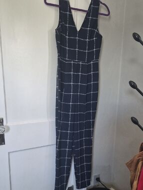 Express Black Grid-Print V-Neck Jumpsuit